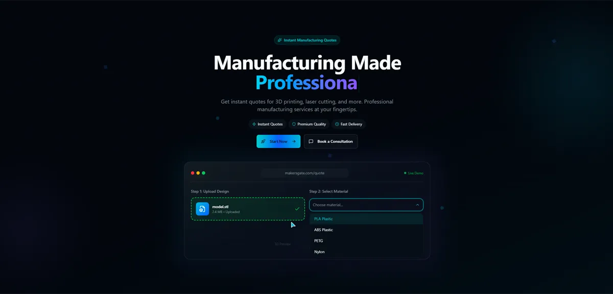 Makersgate instant manufacturing platform for on-demand production services