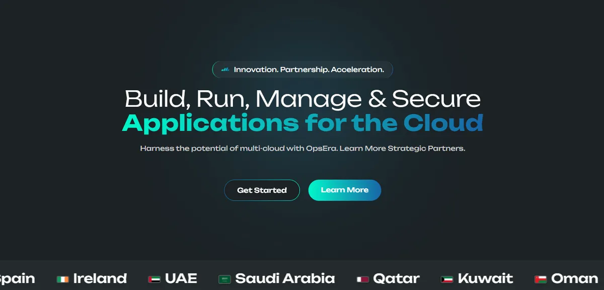 Opsera cloud platform dashboard and landing page for enterprise cloud solutions